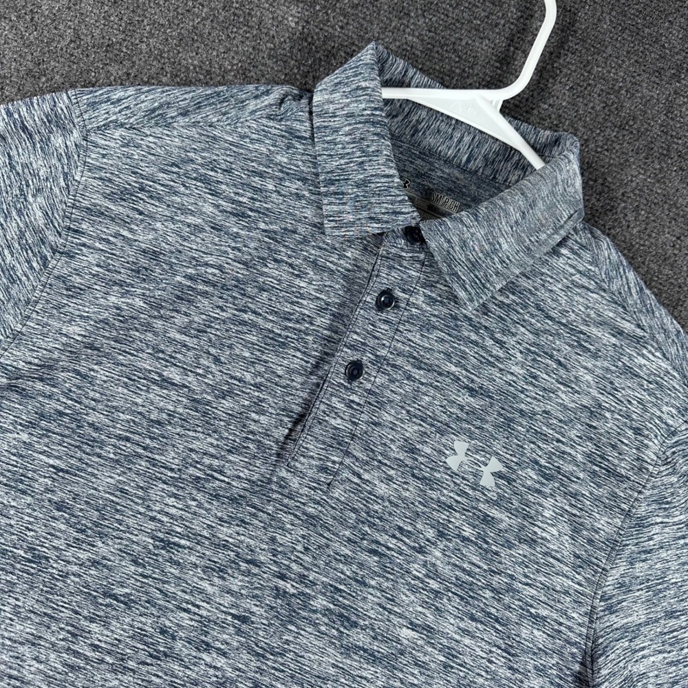 Under Armour Polo Shirt Mens SM Small Blue Space Dye Heathered HeatGear Golf